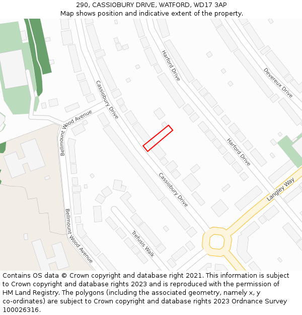 290, CASSIOBURY DRIVE, WATFORD, WD17 3AP: Location map and indicative extent of plot