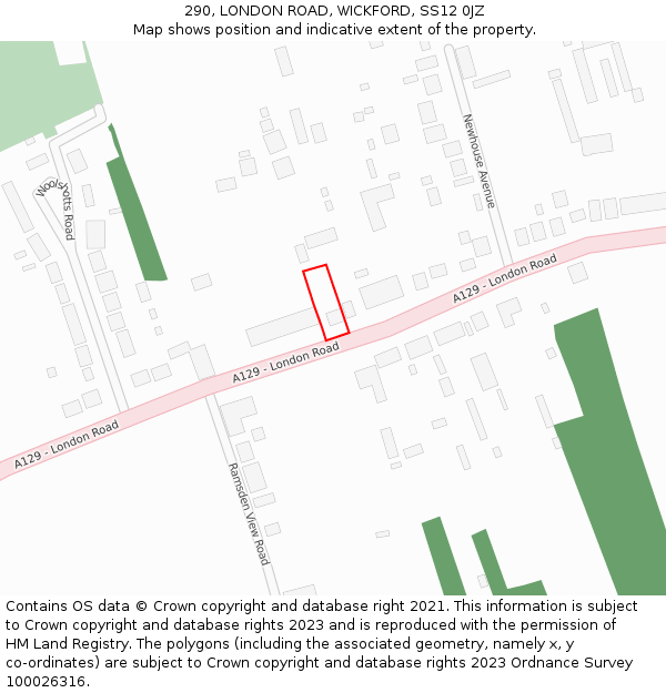 290, LONDON ROAD, WICKFORD, SS12 0JZ: Location map and indicative extent of plot