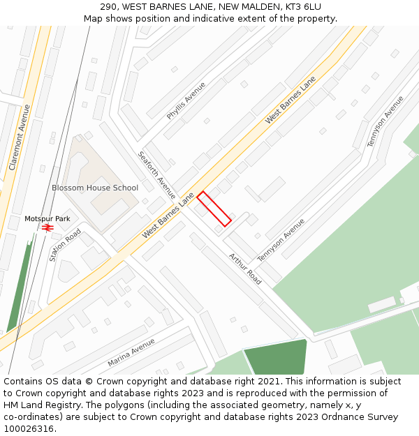 290, WEST BARNES LANE, NEW MALDEN, KT3 6LU: Location map and indicative extent of plot