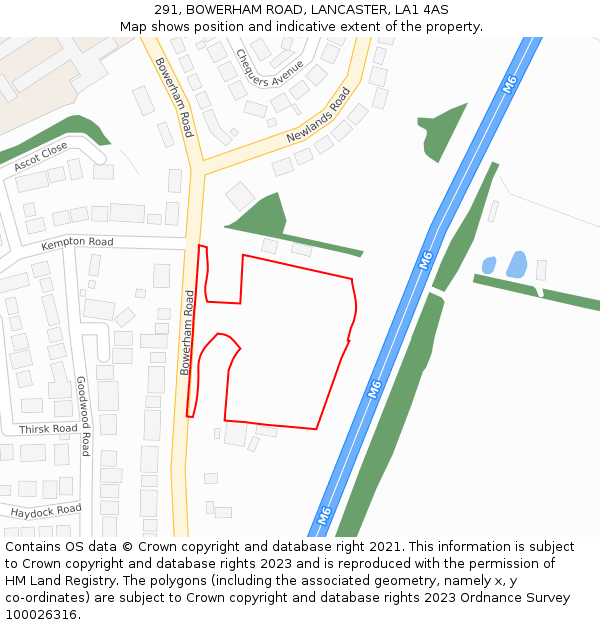 291, BOWERHAM ROAD, LANCASTER, LA1 4AS: Location map and indicative extent of plot