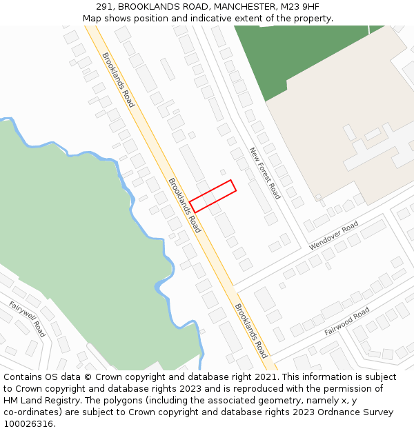 291, BROOKLANDS ROAD, MANCHESTER, M23 9HF: Location map and indicative extent of plot