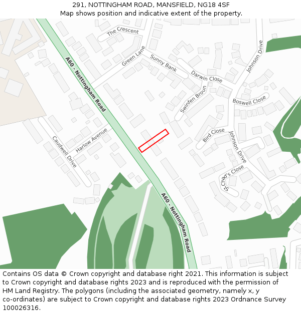 291, NOTTINGHAM ROAD, MANSFIELD, NG18 4SF: Location map and indicative extent of plot