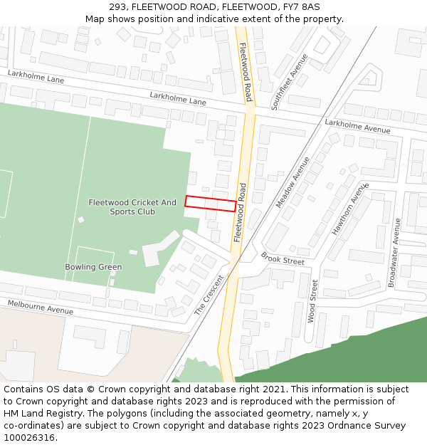 293, FLEETWOOD ROAD, FLEETWOOD, FY7 8AS: Location map and indicative extent of plot