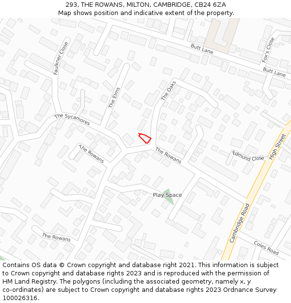 293, THE ROWANS, MILTON, CAMBRIDGE, CB24 6ZA: Location map and indicative extent of plot