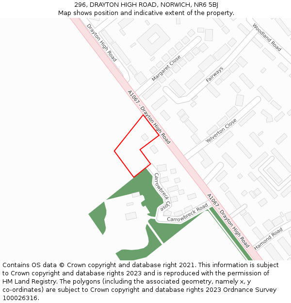 296, DRAYTON HIGH ROAD, NORWICH, NR6 5BJ: Location map and indicative extent of plot