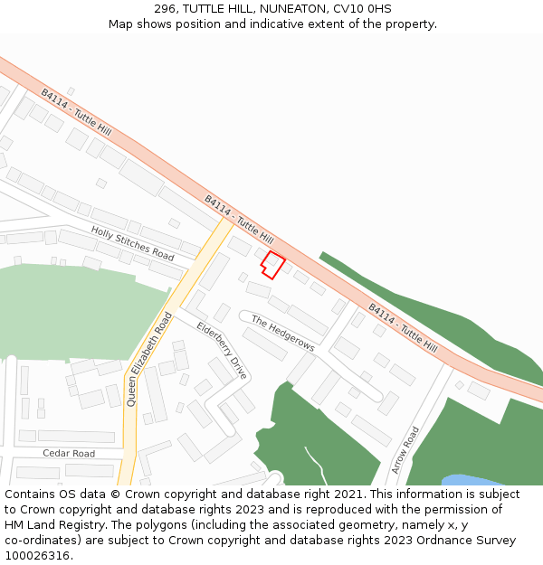 296, TUTTLE HILL, NUNEATON, CV10 0HS: Location map and indicative extent of plot