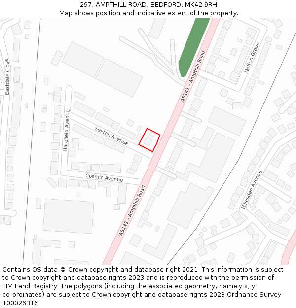 297, AMPTHILL ROAD, BEDFORD, MK42 9RH: Location map and indicative extent of plot