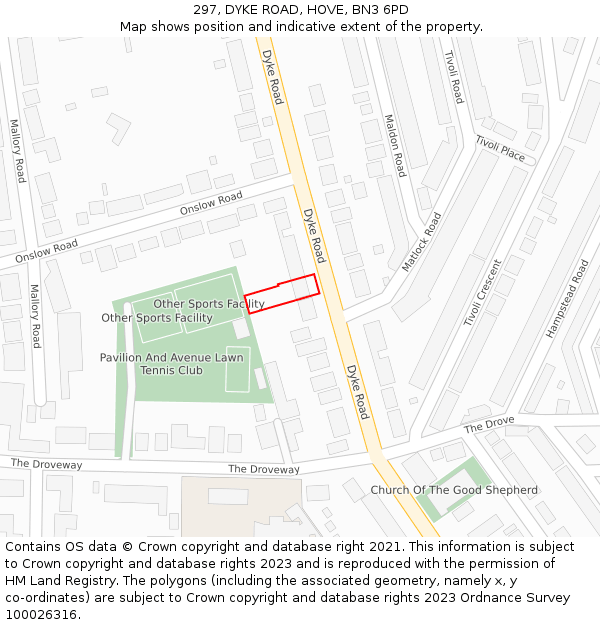 297, DYKE ROAD, HOVE, BN3 6PD: Location map and indicative extent of plot