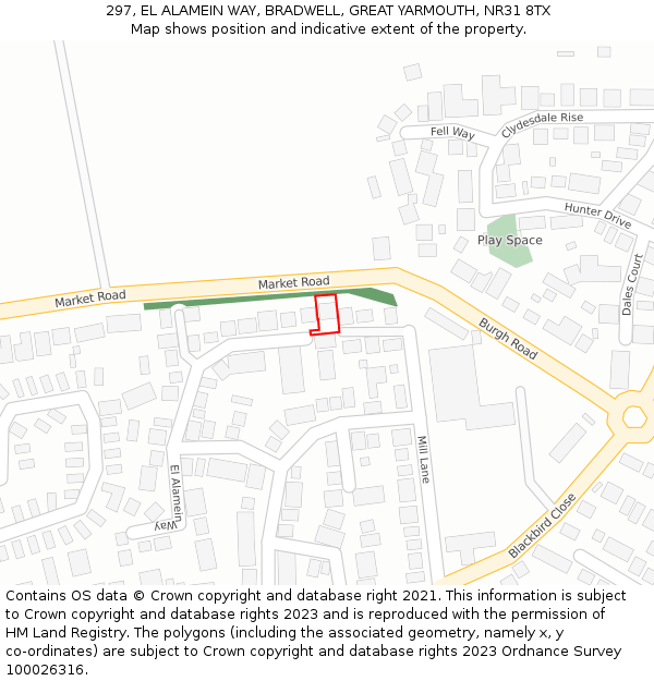 297, EL ALAMEIN WAY, BRADWELL, GREAT YARMOUTH, NR31 8TX: Location map and indicative extent of plot