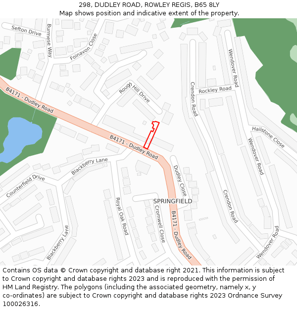 298, DUDLEY ROAD, ROWLEY REGIS, B65 8LY: Location map and indicative extent of plot