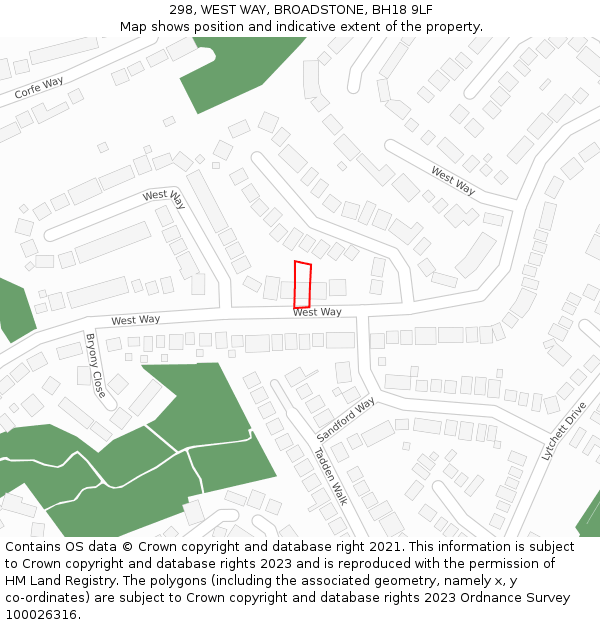 298, WEST WAY, BROADSTONE, BH18 9LF: Location map and indicative extent of plot