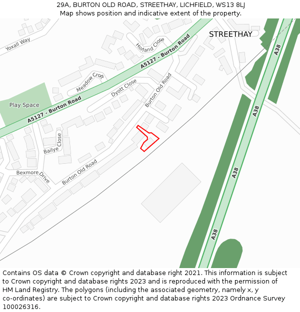 29A, BURTON OLD ROAD, STREETHAY, LICHFIELD, WS13 8LJ: Location map and indicative extent of plot