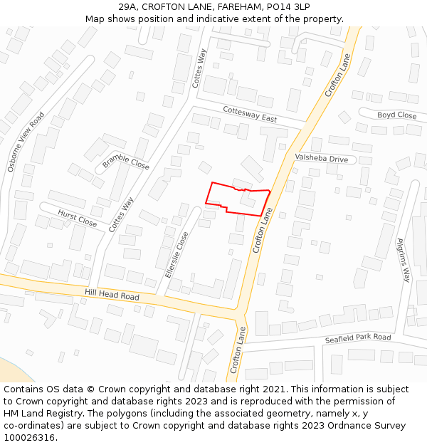 29A, CROFTON LANE, FAREHAM, PO14 3LP: Location map and indicative extent of plot