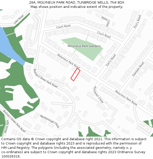 29A, MOLYNEUX PARK ROAD, TUNBRIDGE WELLS, TN4 8DX: Location map and indicative extent of plot