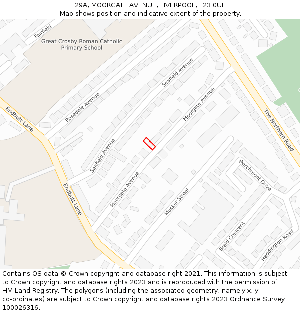 29A, MOORGATE AVENUE, LIVERPOOL, L23 0UE: Location map and indicative extent of plot