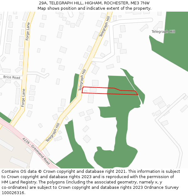 29A, TELEGRAPH HILL, HIGHAM, ROCHESTER, ME3 7NW: Location map and indicative extent of plot