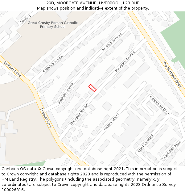 29B, MOORGATE AVENUE, LIVERPOOL, L23 0UE: Location map and indicative extent of plot