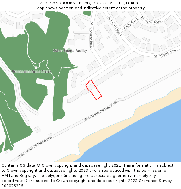 29B, SANDBOURNE ROAD, BOURNEMOUTH, BH4 8JH: Location map and indicative extent of plot