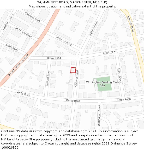 2A, AMHERST ROAD, MANCHESTER, M14 6UQ: Location map and indicative extent of plot