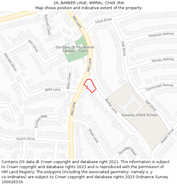 2A, BARKER LANE, WIRRAL, CH49 3NX: Location map and indicative extent of plot