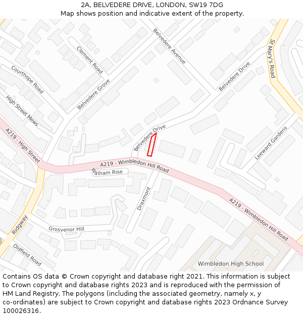 2A, BELVEDERE DRIVE, LONDON, SW19 7DG: Location map and indicative extent of plot