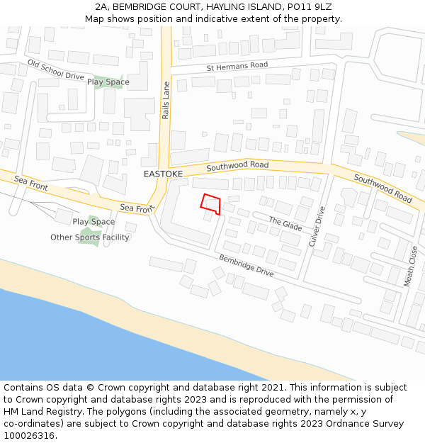 2A, BEMBRIDGE COURT, HAYLING ISLAND, PO11 9LZ: Location map and indicative extent of plot