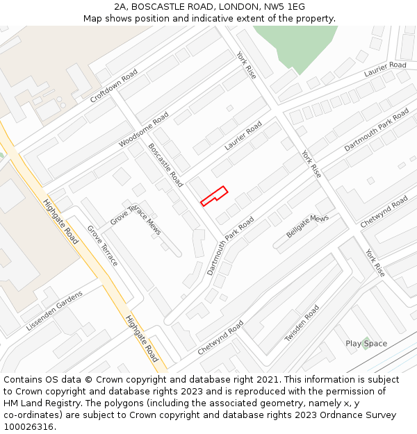 2A, BOSCASTLE ROAD, LONDON, NW5 1EG: Location map and indicative extent of plot