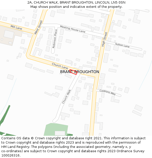 2A, CHURCH WALK, BRANT BROUGHTON, LINCOLN, LN5 0SN: Location map and indicative extent of plot