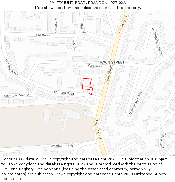 2A, EDMUND ROAD, BRANDON, IP27 0XA: Location map and indicative extent of plot