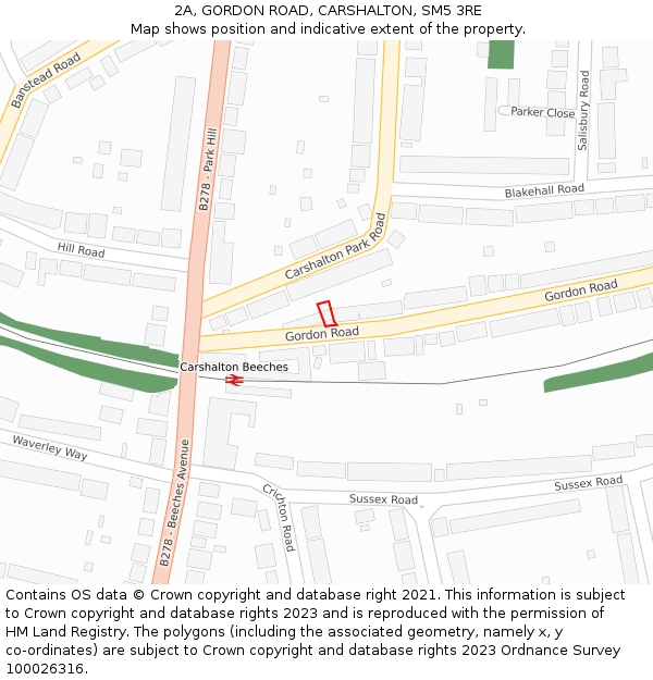 2A, GORDON ROAD, CARSHALTON, SM5 3RE: Location map and indicative extent of plot