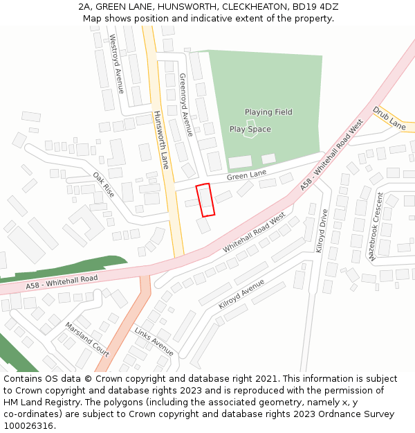 2A, GREEN LANE, HUNSWORTH, CLECKHEATON, BD19 4DZ: Location map and indicative extent of plot