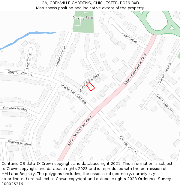 2A, GRENVILLE GARDENS, CHICHESTER, PO19 8XB: Location map and indicative extent of plot