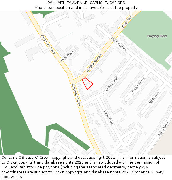 2A, HARTLEY AVENUE, CARLISLE, CA3 9RS: Location map and indicative extent of plot