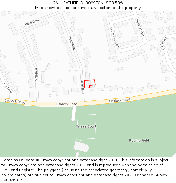 2A, HEATHFIELD, ROYSTON, SG8 5BW: Location map and indicative extent of plot