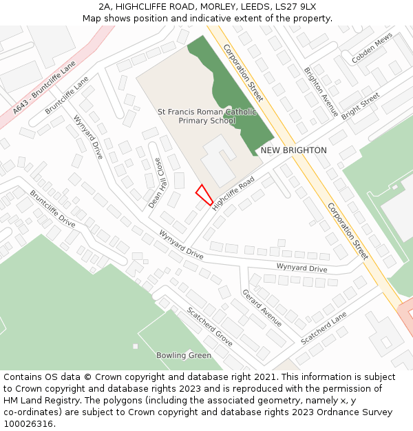 2A, HIGHCLIFFE ROAD, MORLEY, LEEDS, LS27 9LX: Location map and indicative extent of plot