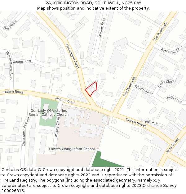 2A, KIRKLINGTON ROAD, SOUTHWELL, NG25 0AY: Location map and indicative extent of plot