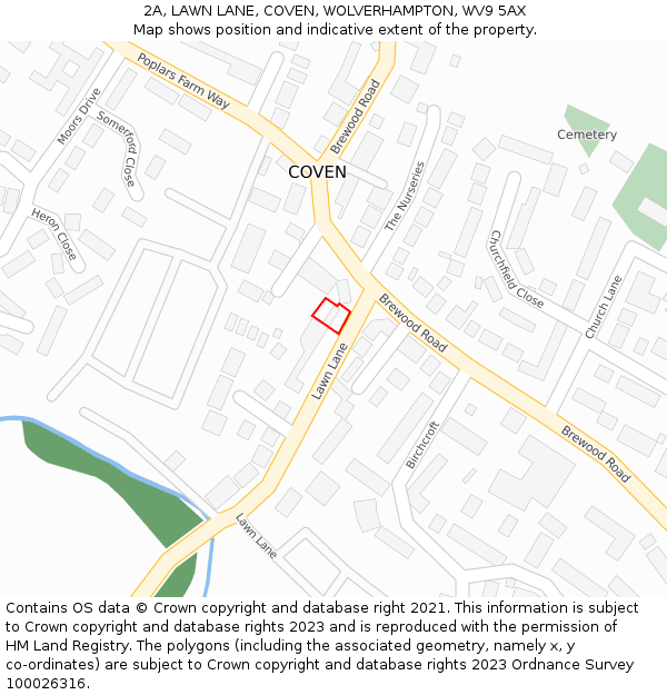 2A, LAWN LANE, COVEN, WOLVERHAMPTON, WV9 5AX: Location map and indicative extent of plot