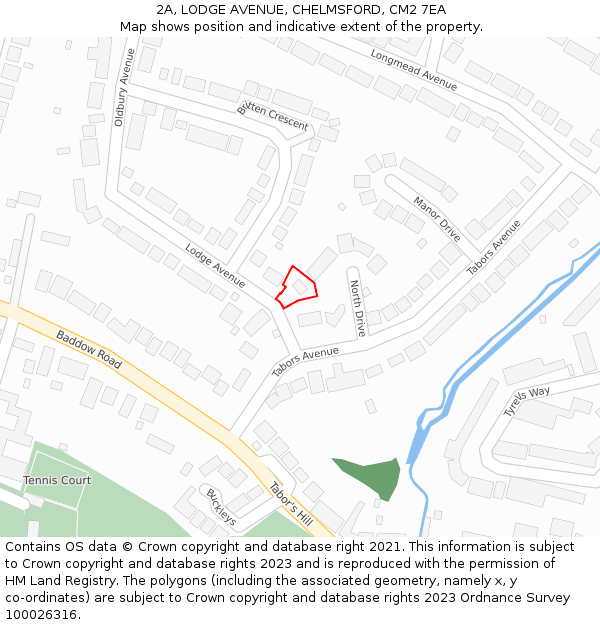 2A, LODGE AVENUE, CHELMSFORD, CM2 7EA: Location map and indicative extent of plot