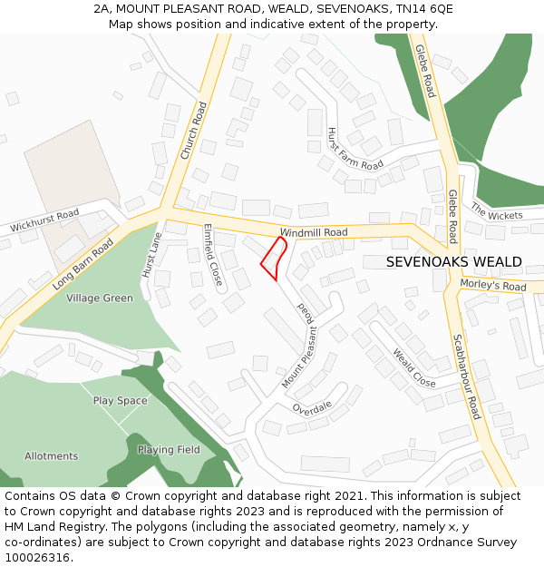 2A, MOUNT PLEASANT ROAD, WEALD, SEVENOAKS, TN14 6QE: Location map and indicative extent of plot