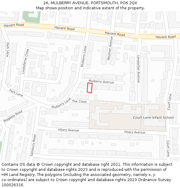 2A, MULBERRY AVENUE, PORTSMOUTH, PO6 2QX: Location map and indicative extent of plot