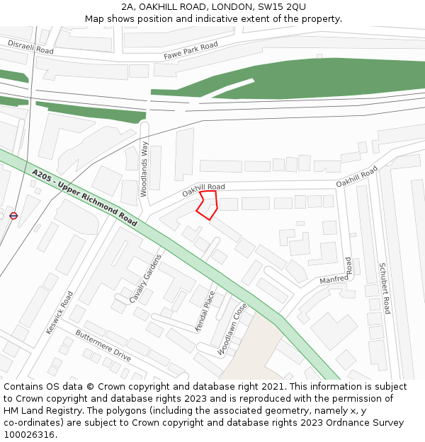 2A, OAKHILL ROAD, LONDON, SW15 2QU: Location map and indicative extent of plot