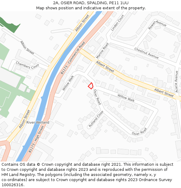 2A, OSIER ROAD, SPALDING, PE11 1UU: Location map and indicative extent of plot