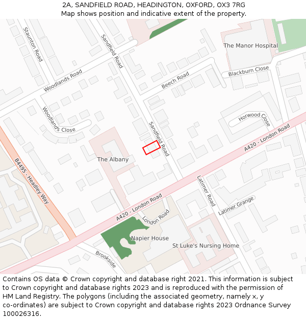 2A, SANDFIELD ROAD, HEADINGTON, OXFORD, OX3 7RG: Location map and indicative extent of plot