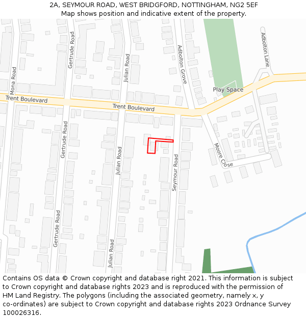 2A, SEYMOUR ROAD, WEST BRIDGFORD, NOTTINGHAM, NG2 5EF: Location map and indicative extent of plot