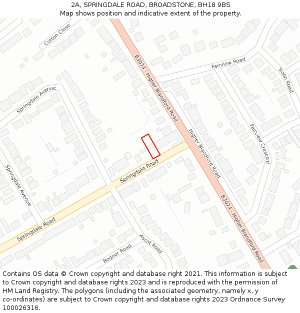 2A, SPRINGDALE ROAD, BROADSTONE, BH18 9BS: Location map and indicative extent of plot