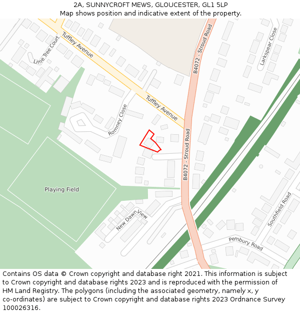 2A, SUNNYCROFT MEWS, GLOUCESTER, GL1 5LP: Location map and indicative extent of plot