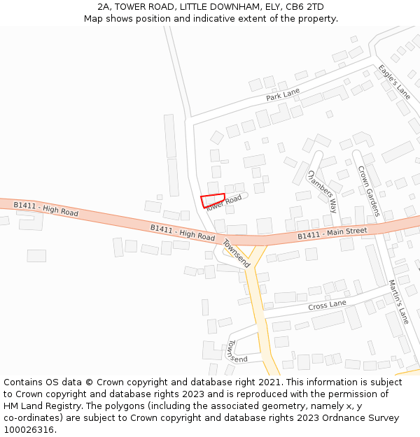 2A, TOWER ROAD, LITTLE DOWNHAM, ELY, CB6 2TD: Location map and indicative extent of plot