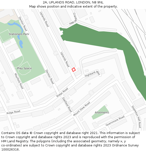 2A, UPLANDS ROAD, LONDON, N8 9NL: Location map and indicative extent of plot