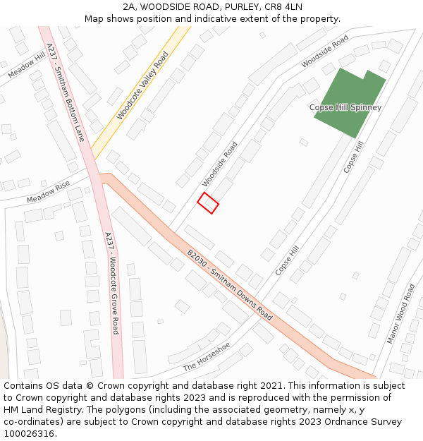 2A, WOODSIDE ROAD, PURLEY, CR8 4LN: Location map and indicative extent of plot