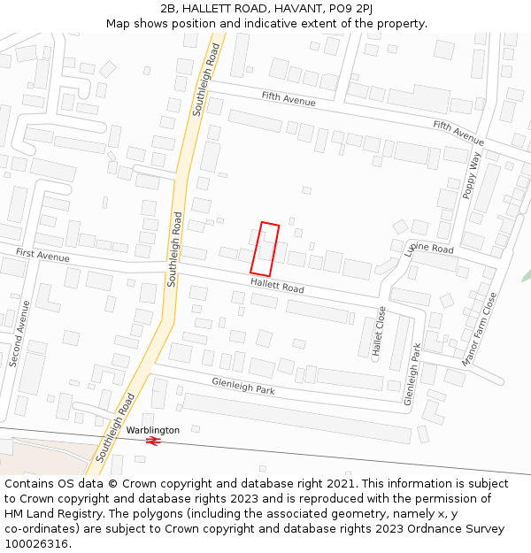 2B, HALLETT ROAD, HAVANT, PO9 2PJ: Location map and indicative extent of plot